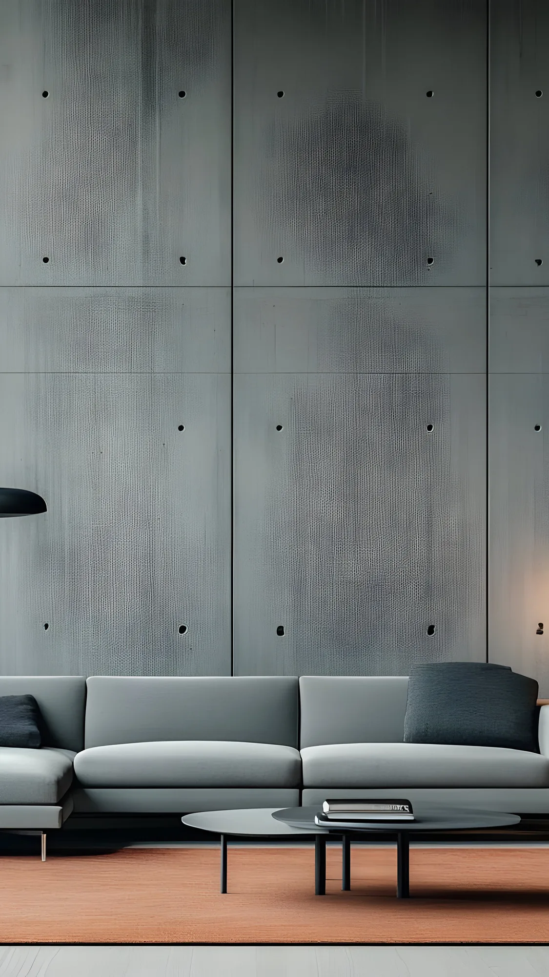 Large-format concrete wall cladding panels in a contemporary interior